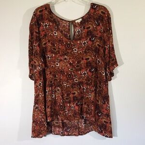 Eyeshadow Abstract Dark Floral Keyhole Peplum‎ Top